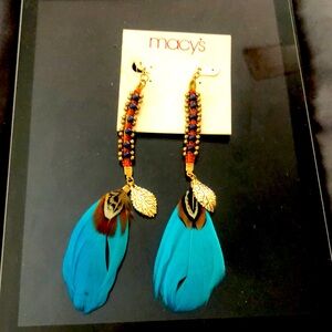 Turquoise long feather earrings. Brand new, never worn.